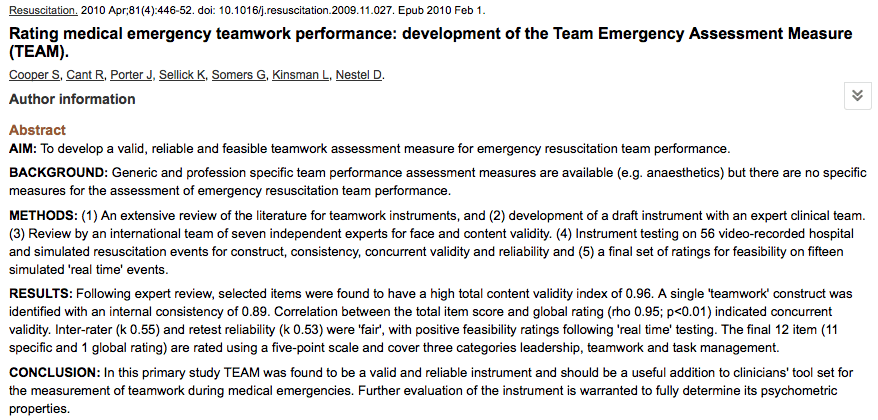 TEAM - Team Emergency Assessment Measure
